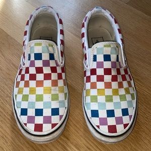 VANS Rainbow Colorful Checkered Check Canvas Slip Ons On Skater Shoes Multicolor